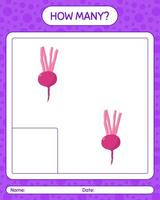 How many counting game with turnip. worksheet for preschool kids, kids activity sheet, printable worksheet vector