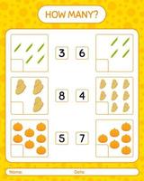 How many counting game with vegetables. worksheet for preschool kids, kids activity sheet, printable worksheet vector