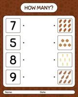 How many counting game with vegetables. worksheet for preschool kids, kids activity sheet, printable worksheet vector