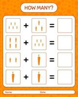 How many counting game with carrot. worksheet for preschool kids, kids activity sheet, printable worksheet vector