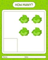 How many counting game with cabbage. worksheet for preschool kids, kids activity sheet, printable worksheet vector