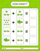 How many counting game with spinach. worksheet for preschool kids, kids activity sheet, printable worksheet vector