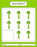 How many counting game with celery. worksheet for preschool kids, kids activity sheet, printable worksheet vector