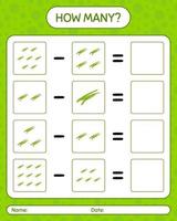 How many counting game with green bean. worksheet for preschool kids, kids activity sheet, printable worksheet vector