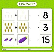 How many counting game with vegetables. worksheet for preschool kids, kids activity sheet, printable worksheet vector
