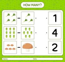 How many counting game with vegetables. worksheet for preschool kids, kids activity sheet, printable worksheet vector