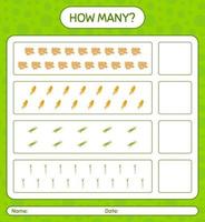 How many counting game with vegetables. worksheet for preschool kids, kids activity sheet, printable worksheet vector
