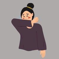 sick woman sneezing and cold covering face with arm illustration