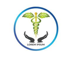 health clinic logo with leaves and hands or logos for hospitals and health facilities vector