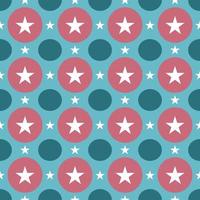 Seamless pattern of white star and orange circle shape with dark blue background. Flat vector image.
