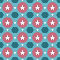 Seamless pattern of white star and orange circle shape with dark blue background. Flat vector image.