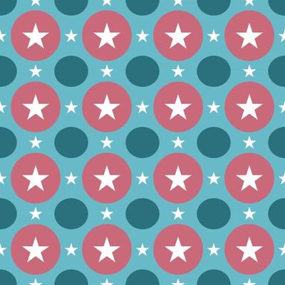Seamless pattern of white star and orange circle shape with dark blue background. Flat vector image.