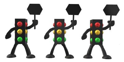 traffic light illustration with three colored perspective signs for books and more photo