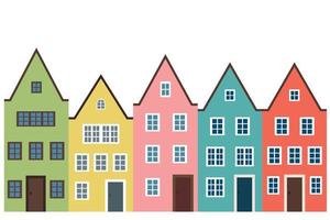 Bright colorful houses, isolate on white background, flat vector, set of five houses vector