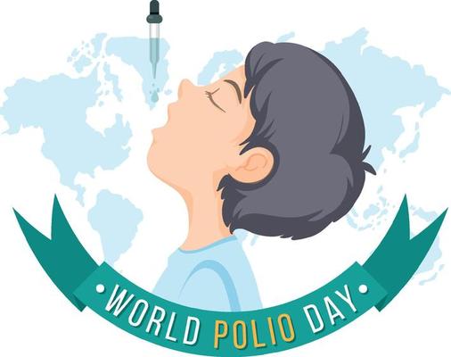 World Polio Day banner with a boy receiving oral polio vaccine