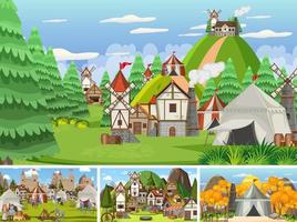 Set of different scene medieval vector