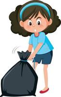 Isolated girl with trash bag vector