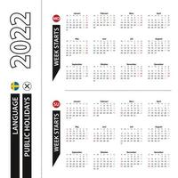 dos versiones del calendario 2022 en sueco, la semana comienza el lunes y la semana comienza el domingo. vector