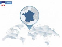 Abstract rounded World Map with pinned detailed France map.