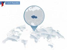 mapa del mundo redondeado abstracto con mapa detallado de la república checa anclado. vector