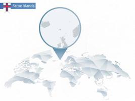 Abstract rounded World Map with pinned detailed Faroe Islands map. vector