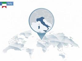 Abstract rounded World Map with pinned detailed Italy map. vector
