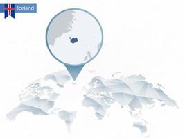 mapa del mundo redondeado abstracto con mapa detallado de islandia anclado. vector