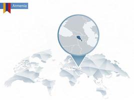 Abstract rounded World Map with pinned detailed Armenia map. vector