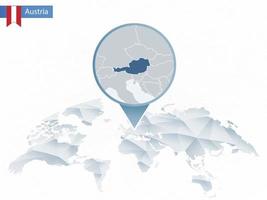 Abstract rounded World Map with pinned detailed Austria map. vector