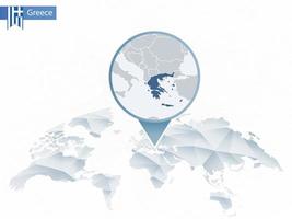 Abstract rounded World Map with pinned detailed Greece map. vector