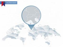 Abstract rounded World Map with pinned detailed Liechtenstein map. vector