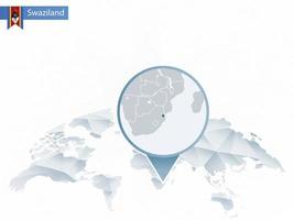 mapa del mundo redondeado abstracto con mapa detallado de swazilandia anclado. vector