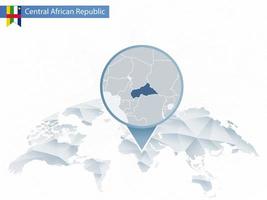 Abstract rounded World Map with pinned detailed Central African Republic map.