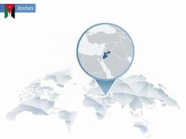 mapa abstracto del mundo redondeado con un mapa detallado de jordania. vector