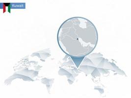 mapa del mundo redondeado abstracto con mapa de kuwait detallado anclado. vector