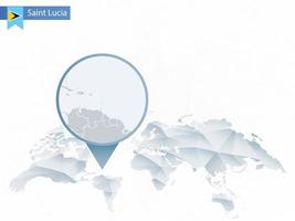 Abstract rounded World Map with pinned detailed Saint Lucia map. vector