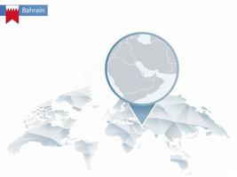 mapa del mundo redondeado abstracto con mapa de bahrein detallado anclado. vector