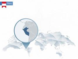 Abstract rounded World Map with pinned detailed Peru map. vector