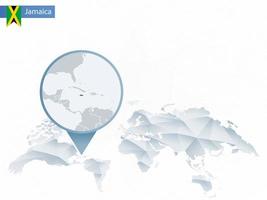 mapa del mundo redondeado abstracto con mapa de jamaica detallado anclado. vector