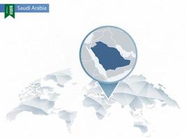 Abstract rounded World Map with pinned detailed Saudi Arabia map. vector