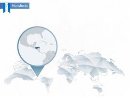 Abstract rounded World Map with pinned detailed Honduras map. vector