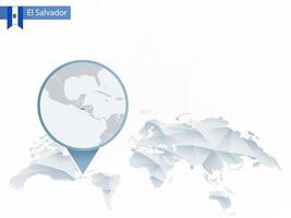 Abstract rounded World Map with pinned detailed El Salvador map. vector