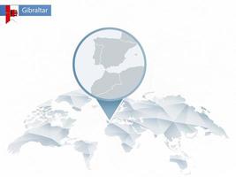 Abstract rounded World Map with pinned detailed Gibraltar map. vector