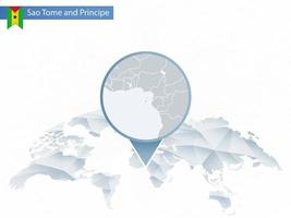 Abstract rounded World Map with pinned detailed Sao Tome and Principe map. vector