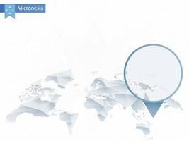 mapa del mundo redondeado abstracto con mapa de micronesia detallado anclado. vector