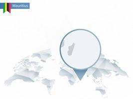 Abstract rounded World Map with pinned detailed Mauritius map. vector