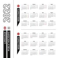 Two versions of 2022 calendar in Latvian, week starts from Monday and week starts from Sunday. vector