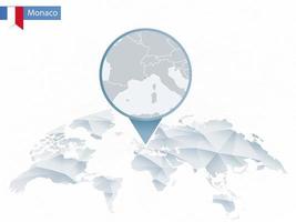 Abstract rounded World Map with pinned detailed Monaco map. vector