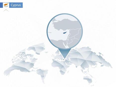 Abstract rounded World Map with pinned detailed Cyprus map. vector