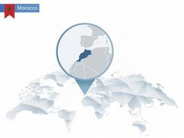 Abstract rounded World Map with pinned detailed Morocco map. vector